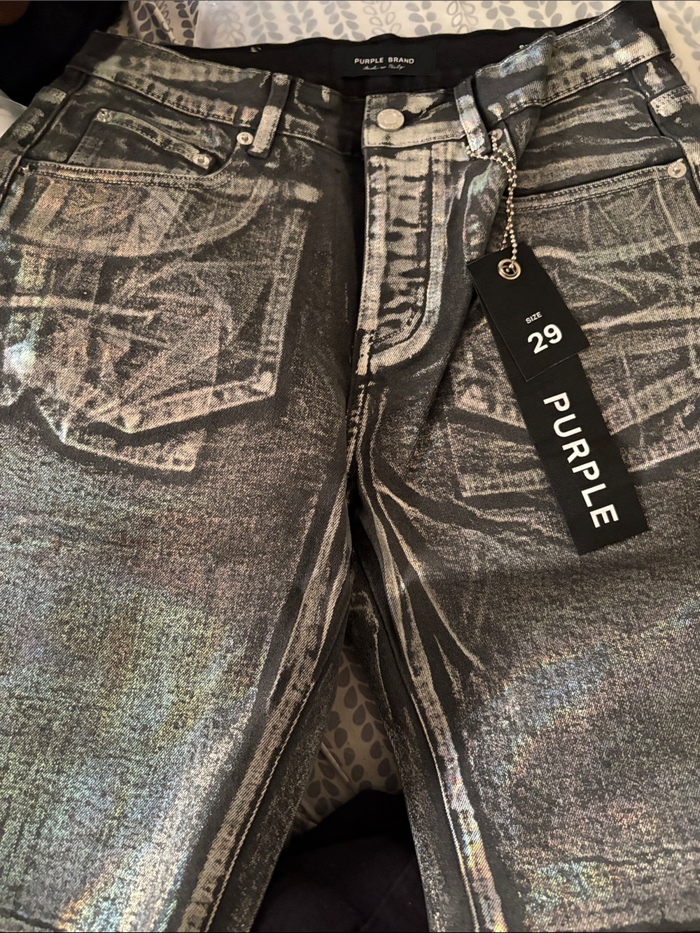 Purple Brand Men’s Metallic Black Jean Shorts - Size 29